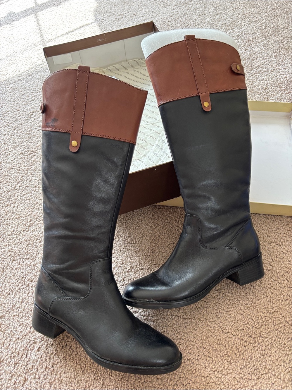 Franco Sarto Black and Brown Leather Knee Boots